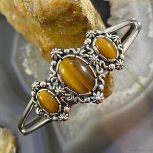Carolyn Pollack Vintage Southwestern Style Sterling Tiger Eye Decorated Bracelet
